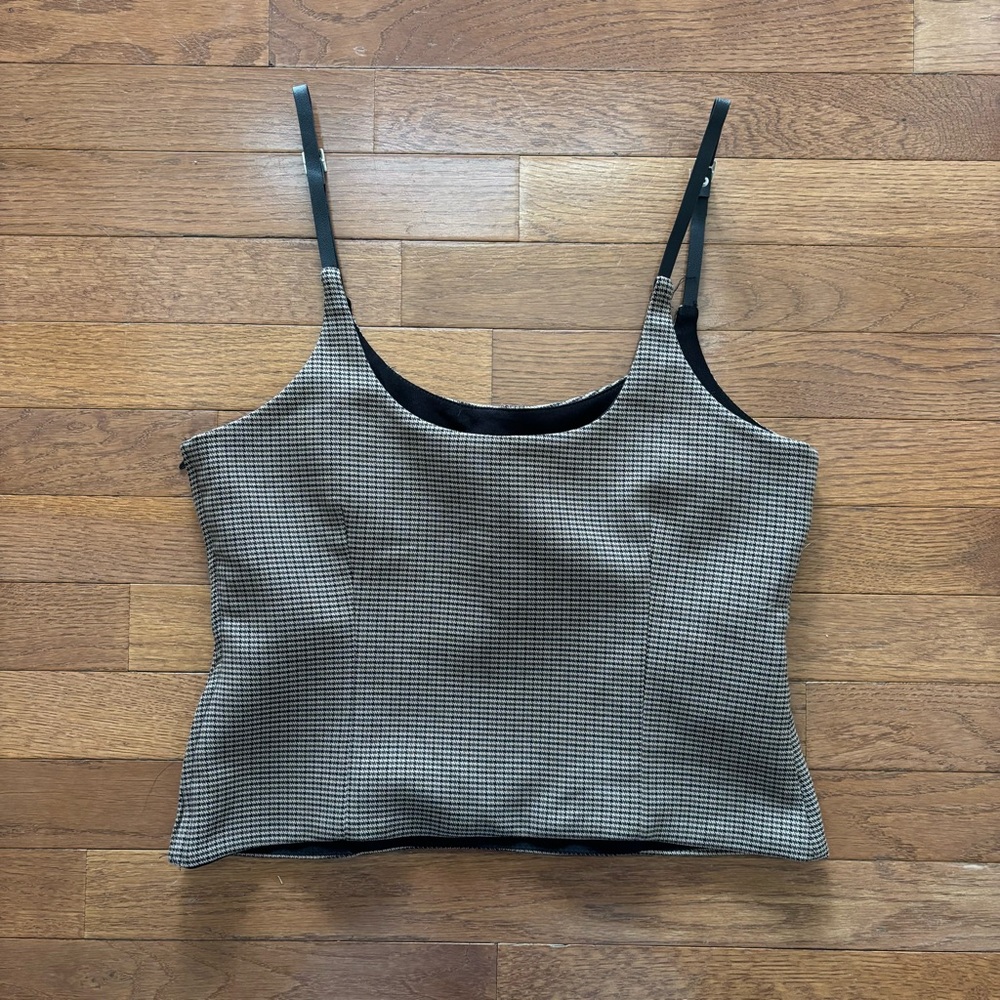 Zara Plaid Houndstooth Bustier Crop Top with Leather Straps - Picture 4 of 7